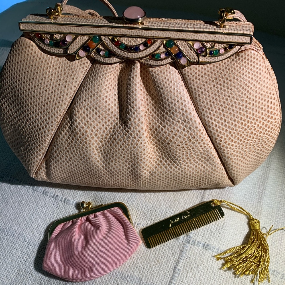 Vintage Judith Leiber pink snakeskin purse/clutch